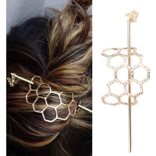 Hair Accessory Bee and Honeycomb Hair Fork Hairpins Knotwork Hairpin for Women Girl Honeybees Jewelry Metal Hairpin