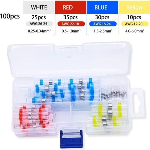 50/100Pcs Heat Shrink Butt Crimp Terminals Waterproof Solder Seal Electrical Connectors Wire Cable Splice Kit Automotive Marine