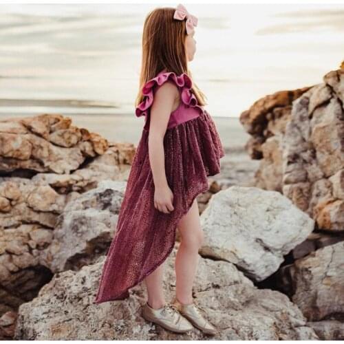 Trend Childrens Clothing Summer New Girls Stitching Irregular Dovetail Dresses Fashion Kids Sleeveless Sweet Princess Dress