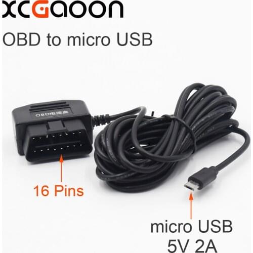 XCGaoon 3.5meter Car Charger OBD 16 Pin DC Converter Module 12V 24V To 5V 2A with micro USB Cable, Low Voltage Protection
