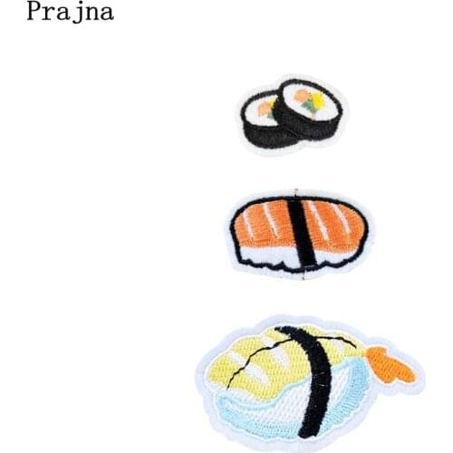 Prajna Japanese Sushi Patches Iron On Patches Cheap Embroidery Patch Applique Parches Ropa For Clothing Stripes Stickers DIY