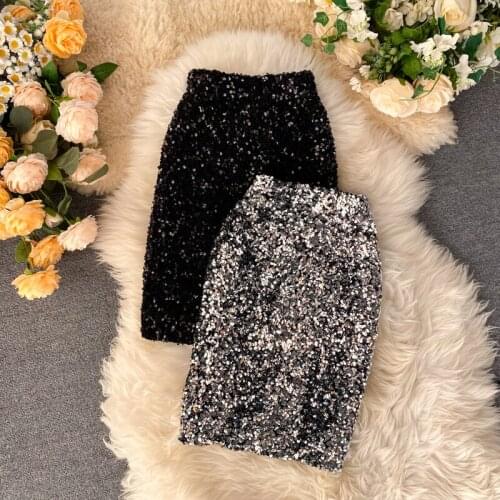 Sequined skirts, glittering short skirts, womens wild high waists, thin and super hot bundi sexy package hip skirts
