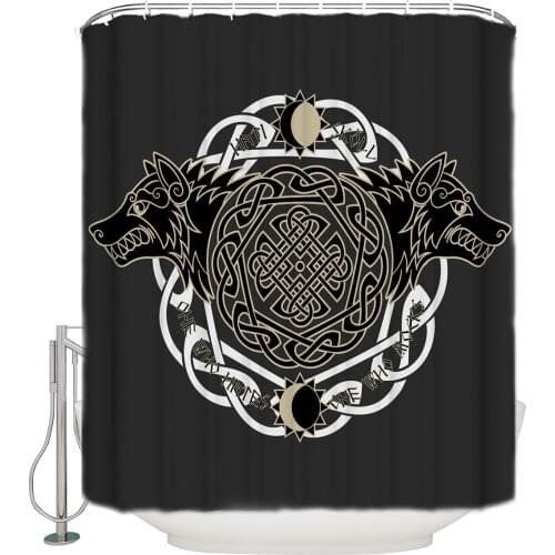 WARMTOUR Shower Curtain Viking Wolf Totem Religion Symbol Black Bath Curtains Bathroom Decor with Hooks