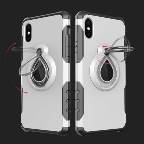 360 Degree protective Case for iPhone X 7 7Plus iPhone 8 8Plus TPU Cover PC Frame Stainless Steel Finger Buckle Kickstand Cases