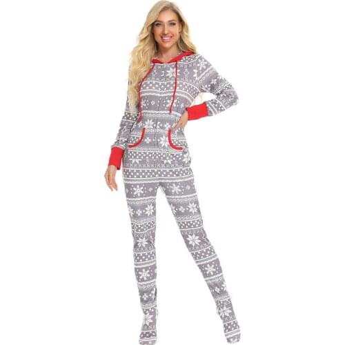 Women’s Casual Long-sleeved Jumpsuit Personality Christmas Printing High Waist Hooded Long Jumpsuit Xmas Party Wear
