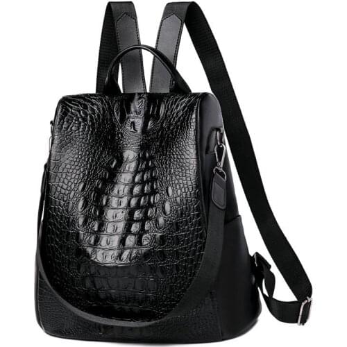 Anti-theft Backpack Women 2020 Fashion Alligator PU Leather Casual Travel Backpack Big Capacity High Quality Ladies Bag Pack New