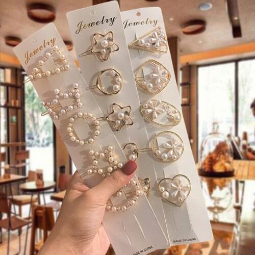 1Set Pearl/Rhinestone Hair Clips For Women Fashion Barrettes Elegant Hairpins Set Girls Headdress Hair Accessories