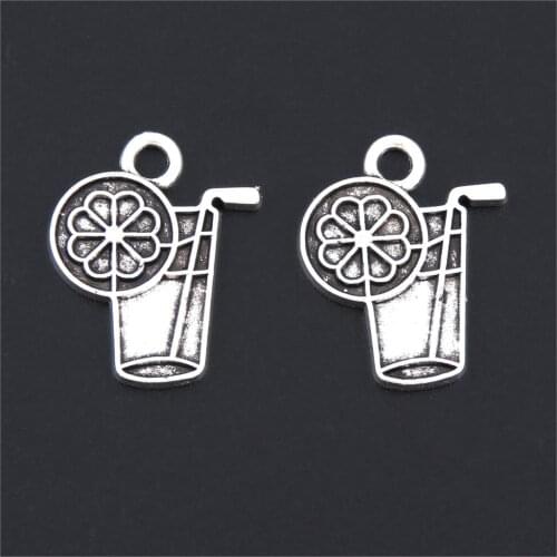 15Pcs Silver Color Fruit Juice Cup Charms Beverage Pendant HolidayTheme Necklaces Jewelry Accessories 20X16mm A3192