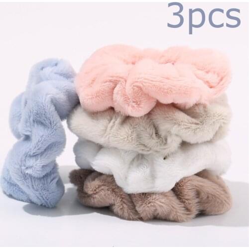 3Pcs/Set Furry Winter Warm Soft Hair Scrunchies Plush Elastic Hair Band Women Girls Ponytail Holder Rubber Band Hair Accessories