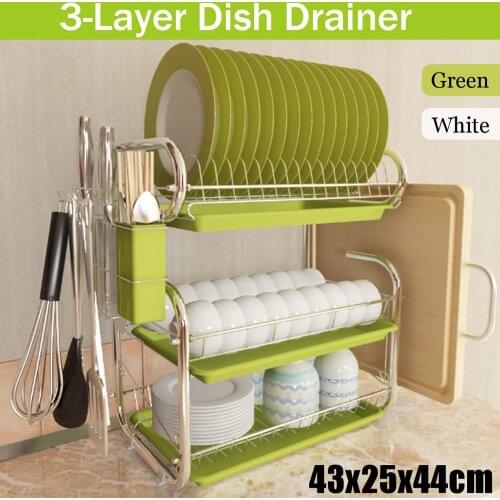 3 Tiers Stainless Dish Drainer Kitchen Dish Rack Storage Shelf Washing Holder Basket Plated Knife Sink Drying Organizer Tools