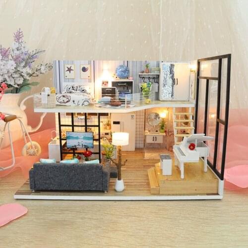 3D DIY Wooden House with Furniture DIY Miniature House Miniature House Furniture LED House Puzzle Decorate Creative Gifts z0709