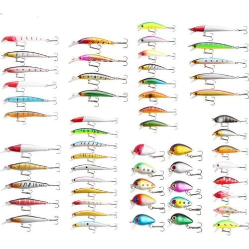 56pcs/pack Mixed Fishing Lure Bait Set Wobbler Crankbaits Swimbait Minnow Hard Baits Spiners Carp Artificial Fishing Accessories