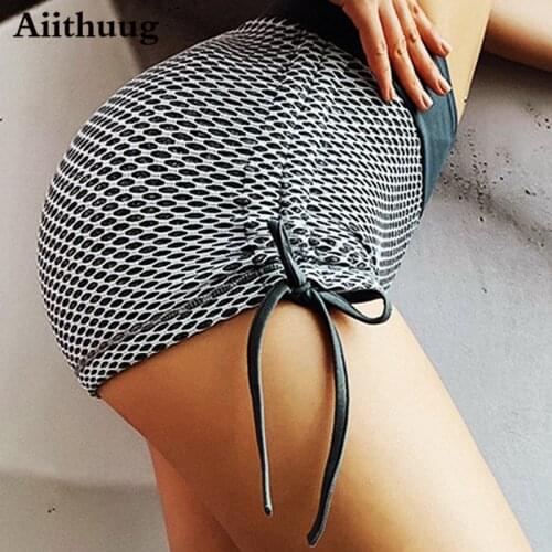 Aiithuug Workout Shorts for Women High Waist Butt Lifting Booty Scrunch Compression Gym Shorts 2 Sides Drawstring Yoga Short