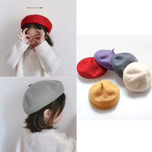 Vintage Beret Baby Girls Winter Warm Caps New Year Solid Casual Hat Kids Christmas Red Thick Hat Birthday Cotton Berets