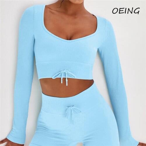 Seamless Knitting Long Sleeve Shirt Women Gym Yoga Top Sexy Tights Workout Crop Tops 2021