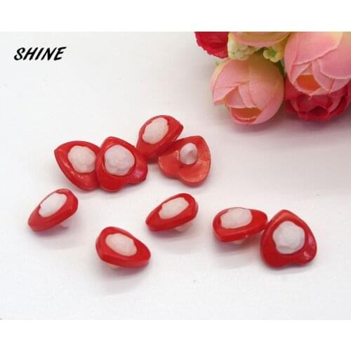 SHINE Plastic Sewing Buttons Scrapbooking Heart Red Single Hole Rose 14mm 50PCs Costura Botones Decorate bottoni botoes