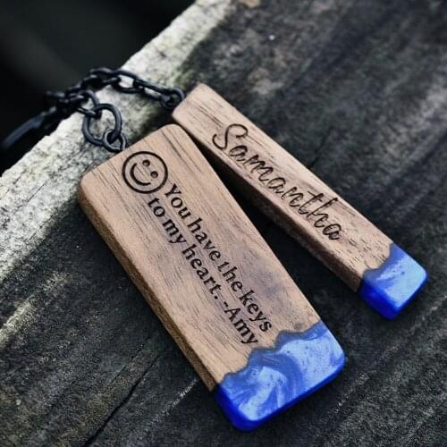 Custom Resin Wood Keychain Fashion Personlized Gift for Couple Car Key Ring Key Chain Engraving Text Logo Name OEM Dropshipping