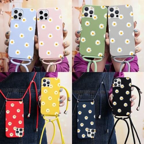 Daisy Flower Phone Cases For iPhone 11 12 Pro XS Max X XR 6s 7 8 Plus 5 s SE 2020 Cover For iPhone 11 Pro 12mini Lanyard Case