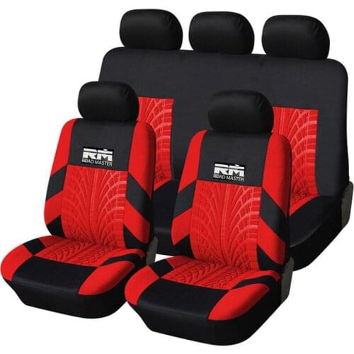 Red 9PCS car seat cover is suitable for cars with tire track details and car-shaped car seat protectors