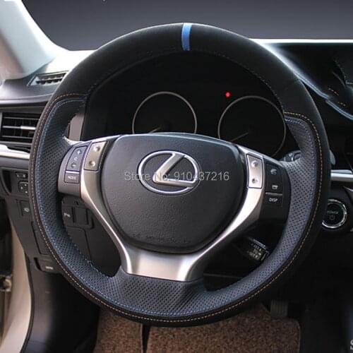 For Lexus ES300 2013 DIY Black Perforated Suede Leather Hand sewing Steering Wheel Wrap Cover