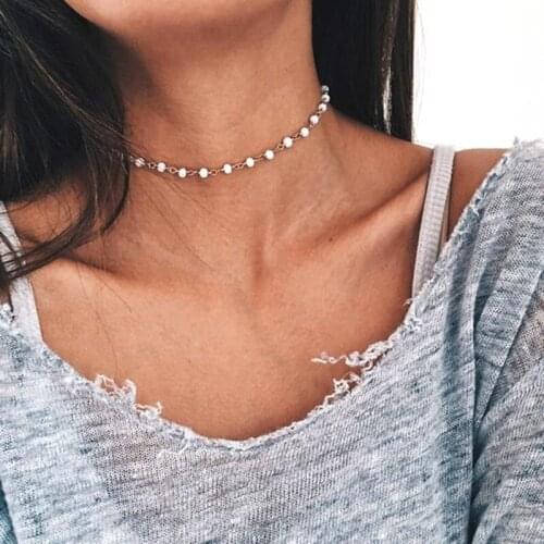 Simple Resin Bead Choker Necklaces For Women Gold Color Chain Black White Bead Unique Design Fashion Jewelry Gift