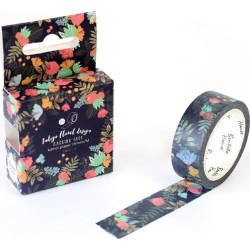 Blooming Dark Flowers Decorative Washi Tape DIY Scrapbooking Masking Tape School Office Supply Escolar Papelaria