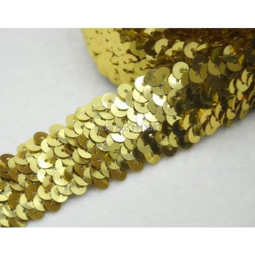 30 yard 1" Inch 3 Row Craft Beaded Gold Trim Elastic Stretch Sequin Trim Sewing Lace Ribbon Trim T120