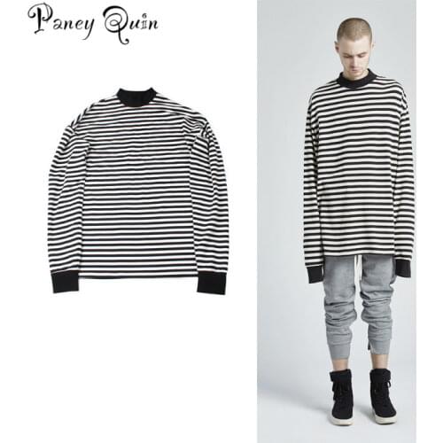 NEW T-Shirt Men Long Sleeve Black White Striped T-shirt Men Women Unisex Loose Oversize Extra Long Sleeve Couple T Shirt