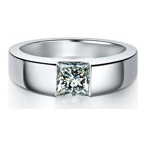 Quality Dependable Solid 14K White Gold 1CT Brief No Micro Paved Monumental Diamond Ring for Men Wedding