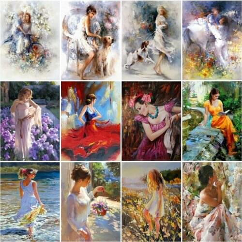 HUACAN Painting By Numbers Girl Acrylic Figure Unique Gift On Canvas Wall Art Picture By Numbers Flower Decoration