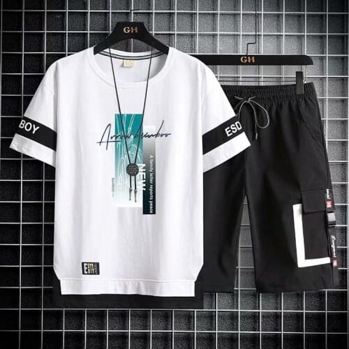 Korean Fashion Mens Sets Summer Tracksuit Men Short Sleeve T Shirts+Sport Shorts Suit Men Casual Men Clothing Mens Joggers Sets