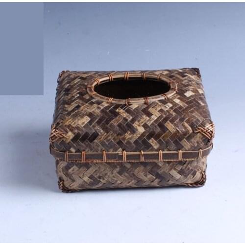 Pure handmade bamboo tissue box antique fine woven suction box vehicle tissue box Purple bamboo
