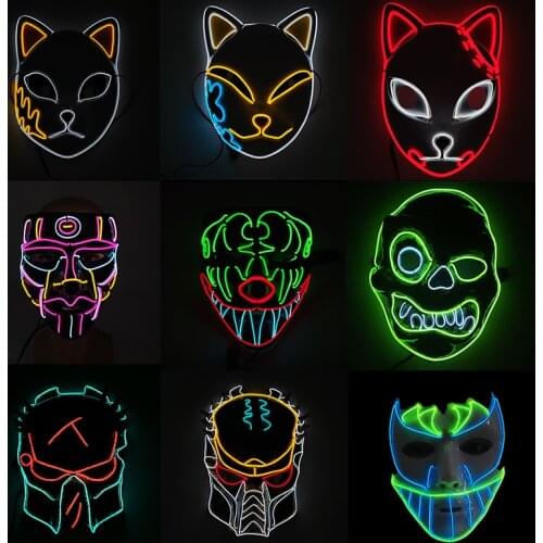 Halloween Horror Costume EL Wire Mask Cosplay Anime Accessories Luminous LED Mask Party Decoration Glow In Dark