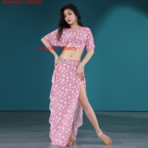Belly Dance Clothing Summerpractice Clothes Dot Short Sleeves Top Split Skirt Suit Women Oriental Dance Performance Group Set