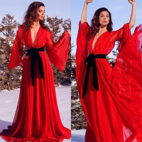 Red Chiffon Maternity Women Dresses Prom Gowns V Neck Photo Shoot Lady Sleepwear Bathrobe Sheer Nightgown Bridesmaid Shawel