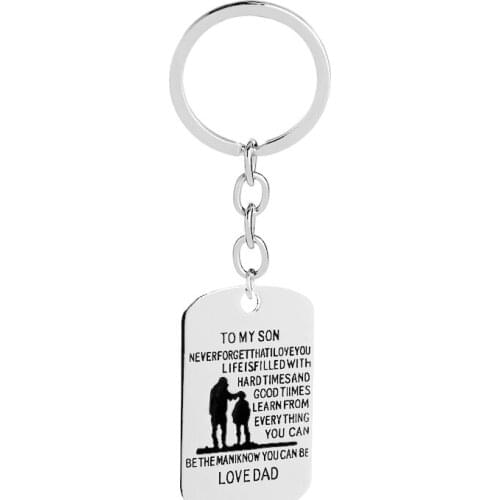 Classic Sliver Color Square Zinc Alloy Fathers Message Key Chains For Yon Men Gifts Key Ring