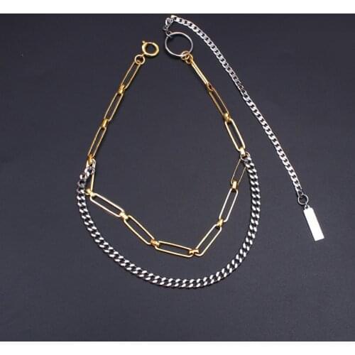 Fashion Double Color Splice Double Layer Necklace Women And Men Ins Popular Copper Material Silver Color Necklace