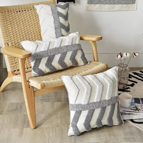 Embroidery Tufted Boho Cushion Cover 45x45cm/30x50cm Pillow Cover Decorative Grey Lvory Morroccan Style Pillowcase for Home