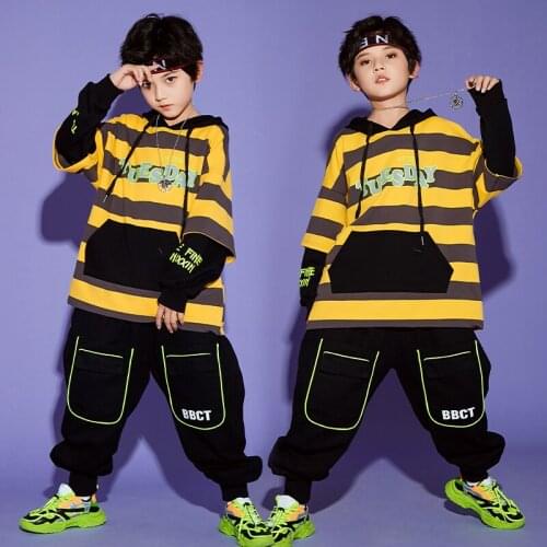 New Jazz Modern Dance Costumes Hoodie Long Sleeved Hiphop Pants Suit Performance Rave Clothes Children Street Dancewear DQS7870