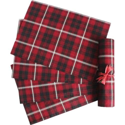 New Design Gift Set 1pc table runner with 4pcs table placemat Red Plaid Check fabric Table set P1768