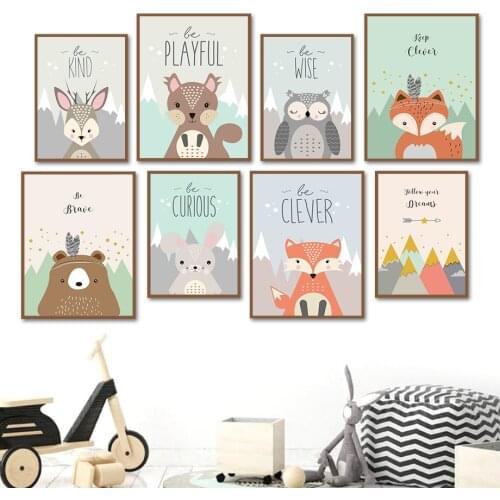 Deer Bear Squirrel Fox Bunny Owl Forest Animal Wall Art Canvas Painting Nordic Posters And Prints Wall Pictures Kids Room Decor