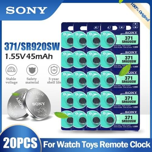 20PCS Original Sony 371 SR920SW AG6 920 LR920 LR69 171 370A 371A 1.55V Silver Oxide Battery For Watch Calculator Button Cell