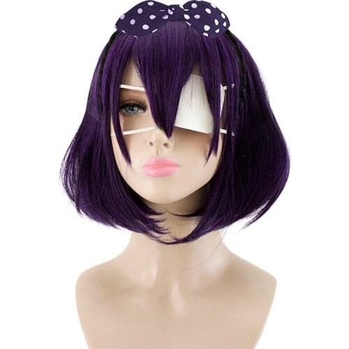 Kakegurui Compulsive Gambler Midari Ikishima Cosplay Wig Short Synthetic Hair Halloween Christmas Carnival Wigs + Eyepatch