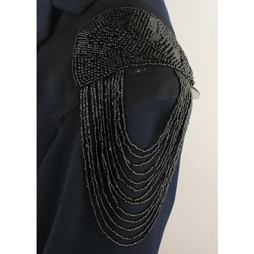 ZY DIY Gift Provided! 2pcs/pair Elegant Brand New Design Black Beaded Tassel Epaulet Badge Free Gift bead badge