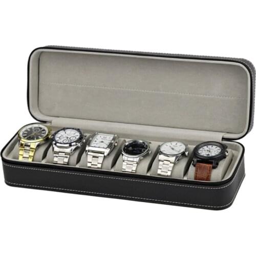 6 Slot Watch Box Portable Travel Zipper Case Collector Storage Jewelry Storage Box