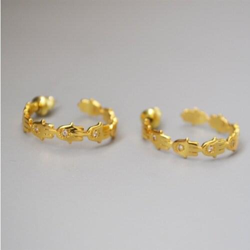 Lucky Eye Zircon Evil Eye Fatima Hand Stud Earrings Gold Plated Round Earrings for Women Girls Fashion Jewelry