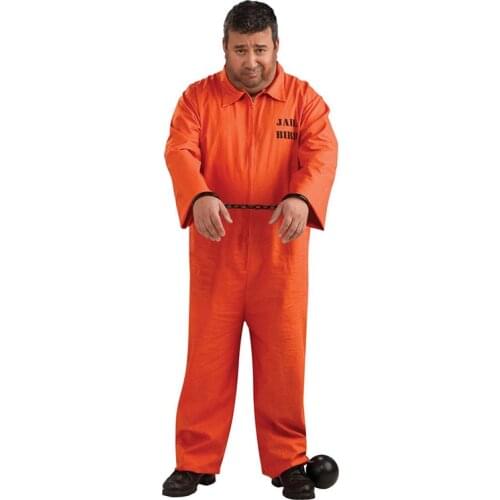 Reneecho Adult Plus Size Prisoner Costume Halloween Costume For Men Orange Convict Jailbird Costume