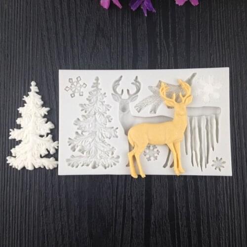 Christmas Series Silicone Fondant Mold Tree Reindeer Snowflake Icicle Cake Decoration Mould Chocolate Sugar Molds WMJ-786