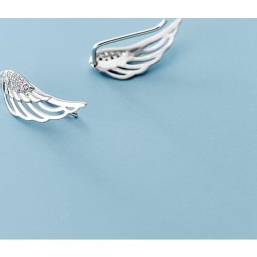 S925 Sterling Silver Color Korean Fashion Angel Wings Clip Earrings for Women Lady Daughter Fashion Jewelry Gift