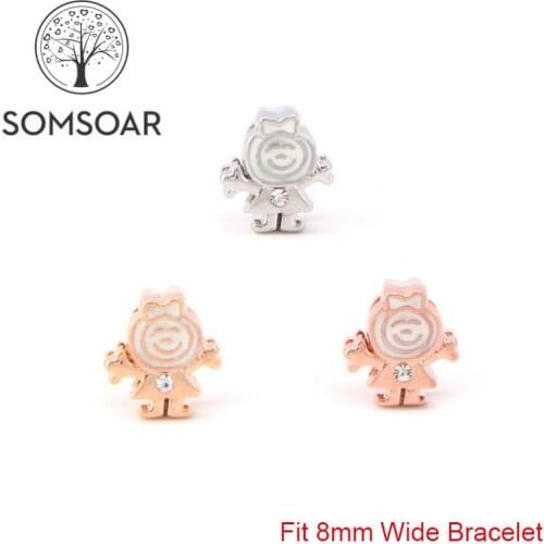 Somsoar Jewelry lassock Little Girl Slide Charms fit 8mm Wide Leather Wrap Bracelet for Toddler/Women 10pcs/lot